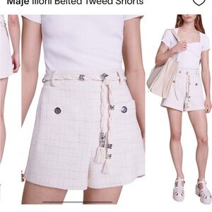 Maje Ivory Belted Tweed Shorts